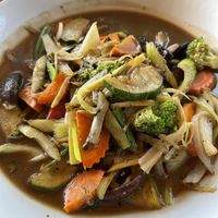 Mixed veggie dish with bean sauce- all vegan with no modifications  at Thai Blue Elephant in Roatan