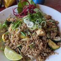 Huge portion of vegan fried rice at Thai Blue Elephant in Roatan