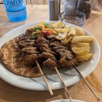 Seitan souvlaki meal at Lava in Corfu