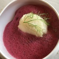 Fennel ice cream with beet foam and sesame  at SEPIA in Groningen