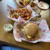 What’s garlic in French burger, tots and pickle mayo   at Döner Summer in Huddersfield