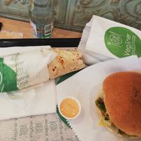 Amarillo burger, pepper mayo wrap and sweet potato fries at Veganer  in Sarajevo