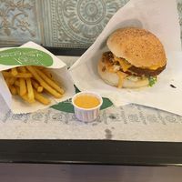Amarillo burger and fries   at Veganer  in Sarajevo
