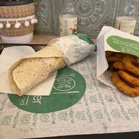 Wrap and onion rings  at Veganer  in Sarajevo