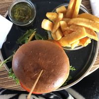 Burger and fries at Cafe Marina in Hvide Sande