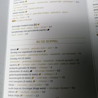 Menu at Zondag in Groningen