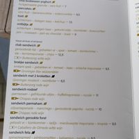 Menu at Zondag in Groningen
