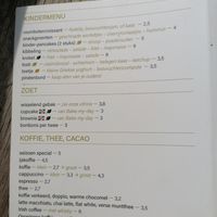 Menu at Zondag in Groningen