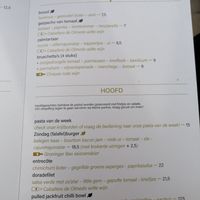Menu at Zondag in Groningen