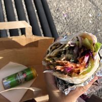 Vegan Dürüm with a can of a turkish soft drink  at Bümpliz Express in Bern