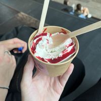 Not the prettiest picture, but it was nice to eat! Oatmilk based softserve and raspberry glazee  at Stach in Groningen