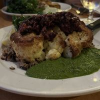 Cauliflower steak with arugula pesto, wild rice, kale  at Galyns in Bar Harbor