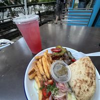Roasted vegetable pita. Make sure to ask for roasted eggplant (puréed into a condiment) to sub in for the dairy yogurt sauce that it normally comes with.   at Saloniki Greek in Boston