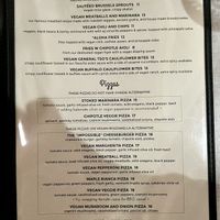 The vegan menu  at Stoked Pizza Co in Cambridge
