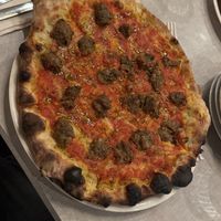 Meatball pizza (vegan)  at Stoked Pizza Co in Cambridge
