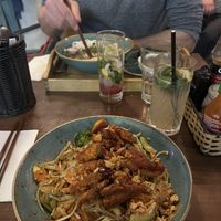 Fried rice noodles with vegetables and seitan  at Xin Chào Vietnamese Cuisine in Vienna