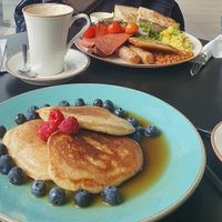 Vegan Breakfast traditional and pancakes at Holy Cow Lounge in Edinburgh