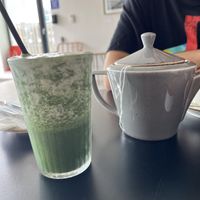 Green smoothie and black tea   at Holy Cow Lounge in Edinburgh