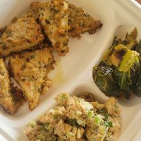 More vegan deli options: garlicky Brussels, seitan "tuna" salad, and baked tofu at Earth Fare in Charleston