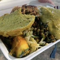 Rainbow salad box (with hummus, sauces & a falafel thrown in)   at Mel Tropical Kitchen - Euston Rd in North London
