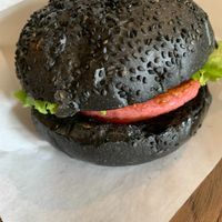 Special vegan burger with black bun  at Magdalena Food & Fun in Postojna