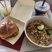Vegan burger and rice noodle’s   at Magdalena Food & Fun in Postojna