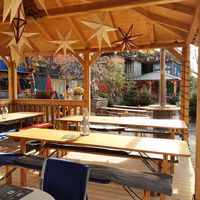 Outdoor seating at Frau Gerolds Garten in Zurich