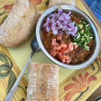 Ful typical breakfast food. Ask for dairy free to make sure it is vegan (they sometimes put cheese on top)  at Lesaac Ethiopian Cafe in Silver Spring