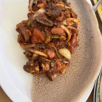 Organic mushroom tibs  at Lesaac Ethiopian Cafe in Silver Spring