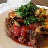 large mixed plate of hot curries! at Heart and Soul Organic Chai Cafe in Cronulla