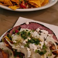 Nacho salad and sweet potatoe taco at Taqueria Muchachos in Rhodes