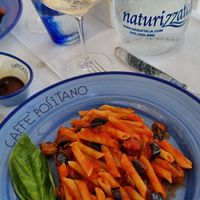 Aubergine and tomato pasta at Caffè Positano in Positano