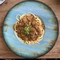 Spaghetti with mushroom sauce at Gostisce Sovdat in Bovec