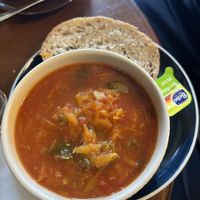 Red pepper tomato and carrot soup  at Curran Geal in Edinburgh