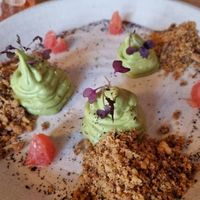 Matcha deconstructed cheesecake at KUSAKI in Brighton