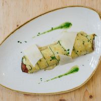 Zucchini canelloni filled with false bolognese. at Café Floh in Barcelona