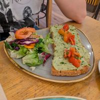 Basil humus toast at Café Floh in Barcelona