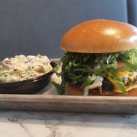 Sweet potato burger and cole slaw side at Brick City Vegan in Newark