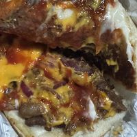 Inside shot of the pulled oats cheesesteak  at Brick City Vegan in Newark