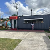 At the end of the first row of containers   at It's Alive Bakery & Fermentory in Rodney Bay