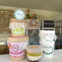 All vegan! Cheesecake! Sauerkraut! Vegan cheeses! Bread! And more!!   at It's Alive Bakery & Fermentory in Rodney Bay