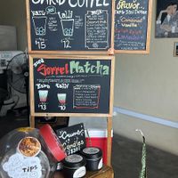 The drinks menu, including Carib Coffee with various flavours and their sorrel matcha. at It's Alive Bakery & Fermentory in Rodney Bay