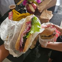 My The Biome baguette and my partner's Three Amigos bun. at It's Alive Bakery & Fermentory in Rodney Bay