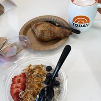 Overnight oats, vegan elderberry croissant and a London Fog  at TODAY Cafe in Orlando