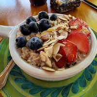 Oatmeal with fruit  at Pure and Simple Cafe in Greencastle