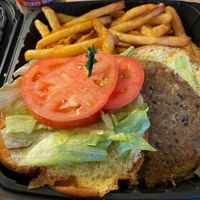 Takeout veggie burger and fries   at Yianni's Cafe in Ocean City