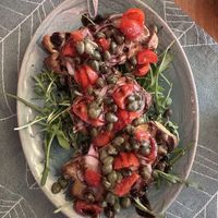 Vegan bruschetta with tomatoes and capers  at Am Rathaus in Fuessen