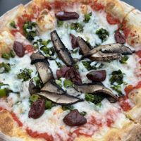 Mushroom, olive, broccoli, vegan cheesee  at Pizzeria Paradiso in Washington