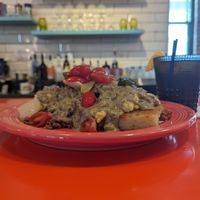 Vegan loaded hashbrowns & maple cold fashioned at The Breakfast Club in Des Moines