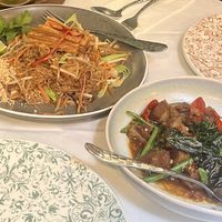 Pad Thai and Crispy pork stir fry   at Mali Vegan Thai in South West London